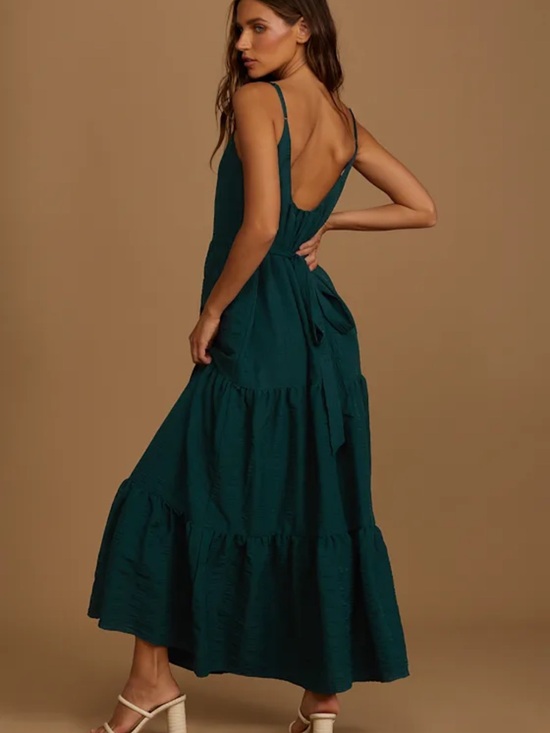 Lulus Dresses & Skirts - Lulus Magical Soiree Maxi Dress Tiered Dark Teal Blue Sleeveless Size M